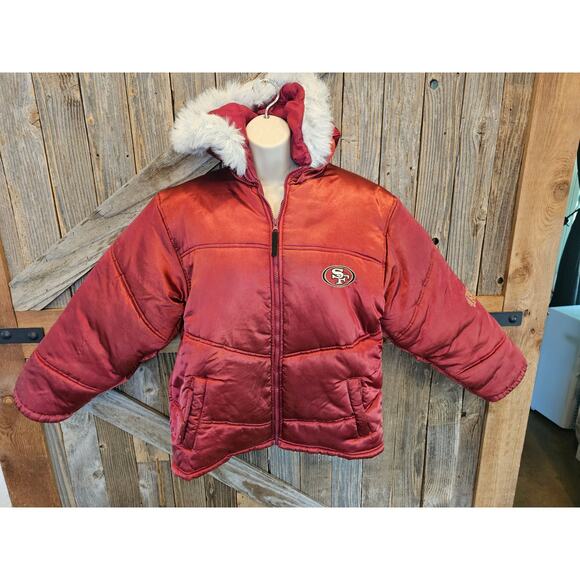 San Francisco 49ers red metallic Puffer jacket coat YOUTH 16 XL NFL RARE FIND - Picture 1 of 9